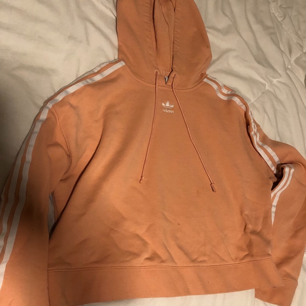 Coral Cropped Adidas Hoodie